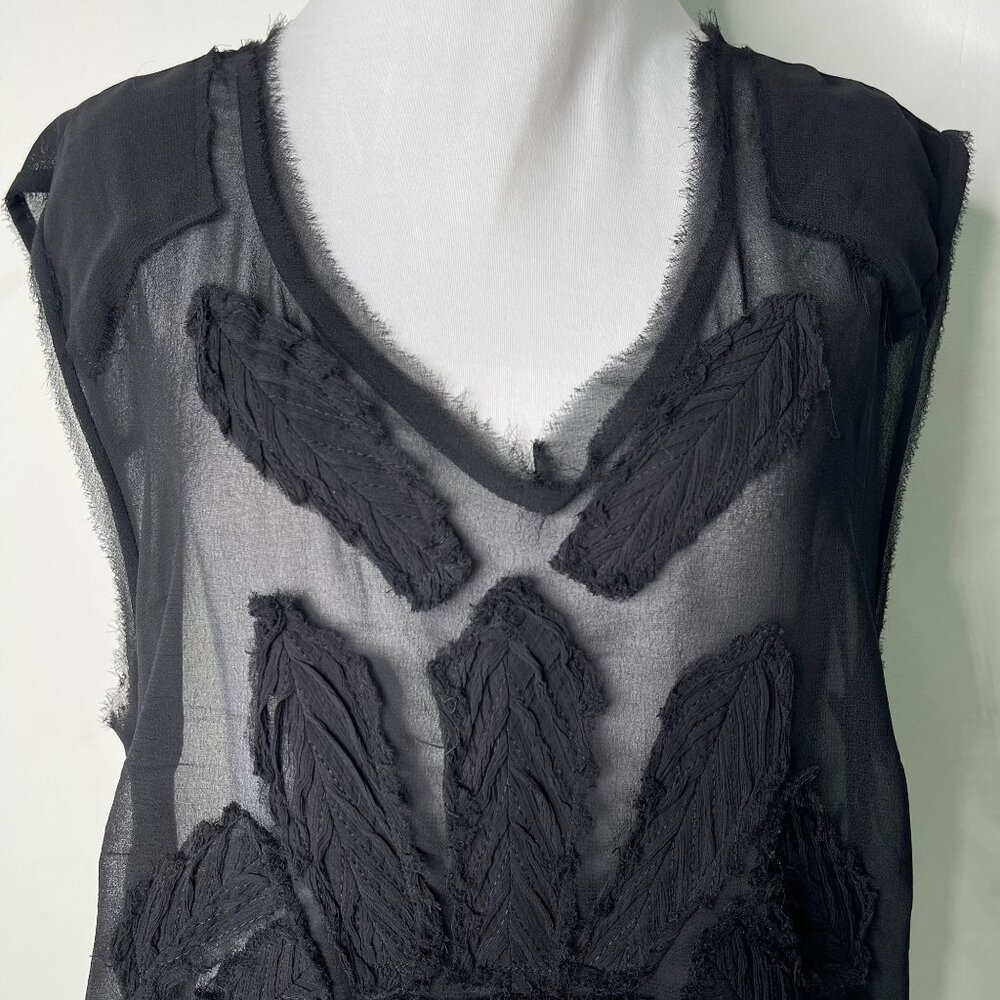 Free People Women's Black Sheer V-Neck Tank Top Size Large - Picture 2 of 12